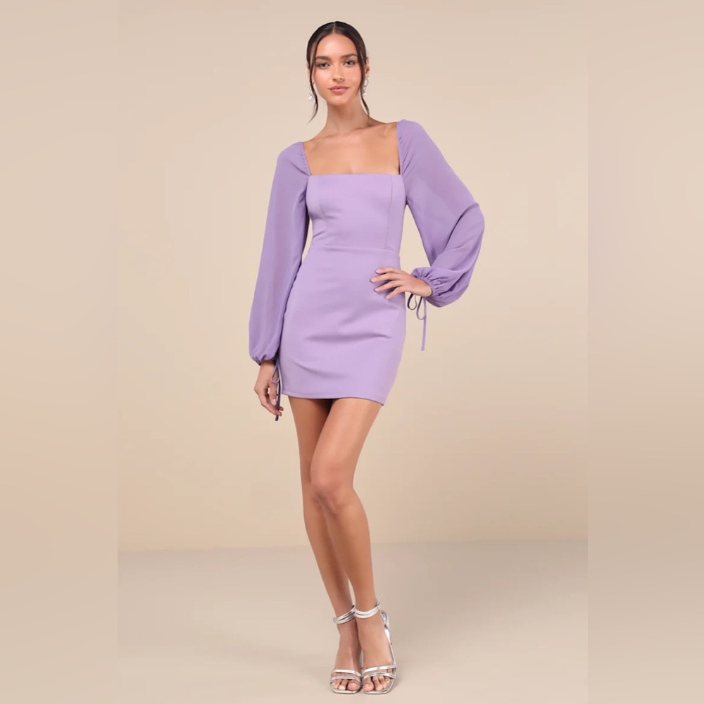 LULUS NWT Love Lavender Lace-Up Balloon Sleeve Mini Dress Medium